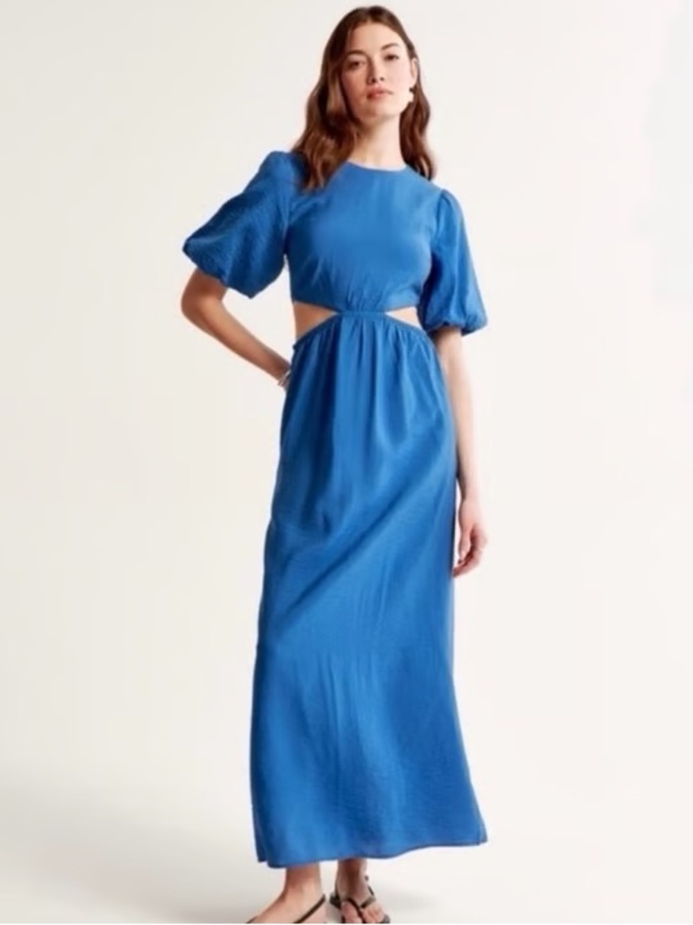 Abercrombie & Fitch Royal Blue Maxi Dress with Puff Sleeves size XL
